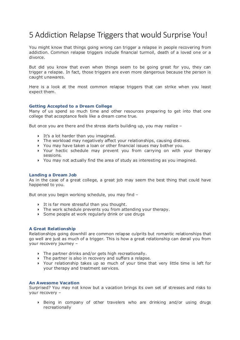 5 Addiction Relapse Triggers that would Surprise You!