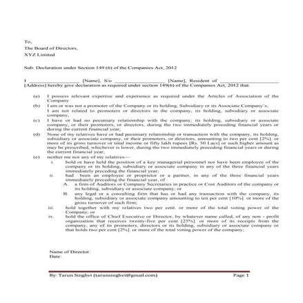 ICSI Independant directors declaration | PDF