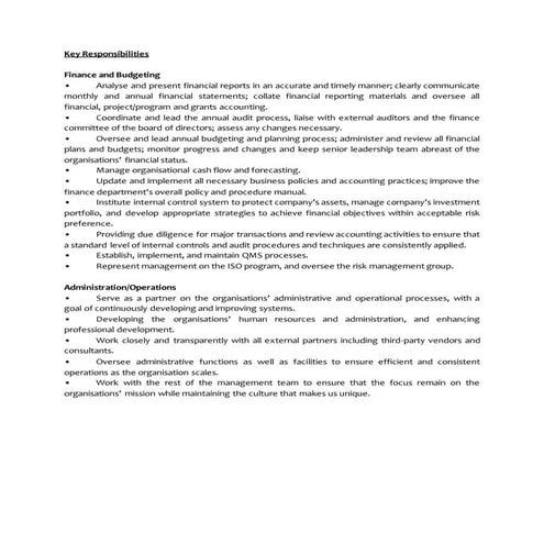 Key Responsibilities
