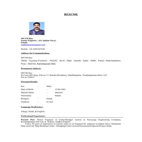 Resume Rao MVVR | RTF