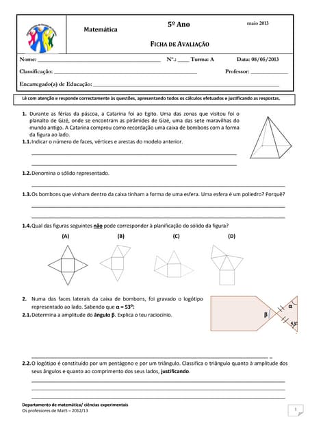 Ficha de avaliação MAT5 nº 5