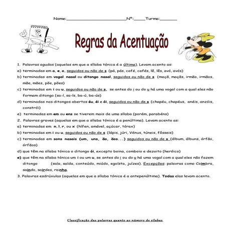 5º ano ficha de acentuação | PDF