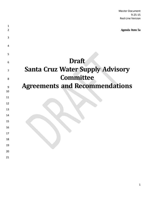 Water Supply Advisory Committee Draft Agreement on New Supply Options