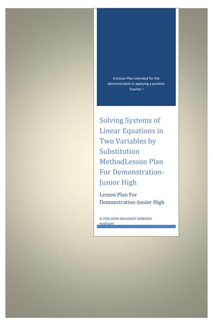 5As Method of Lesson Plan on Ssolving systems of linear equations in two vari...
