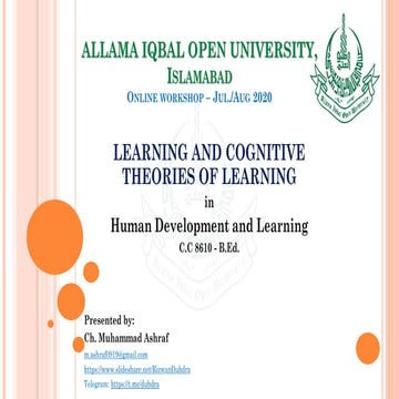 LEARNING AND COGNITIVE THEORIES OF LEARNING