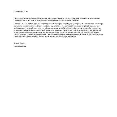 event planner cover letter