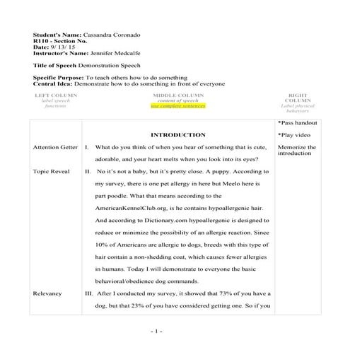 Demonstration Speech Outline