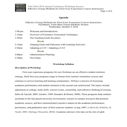 NACADA 2016 Conference Workshop - Agenda And Syllabus - Final