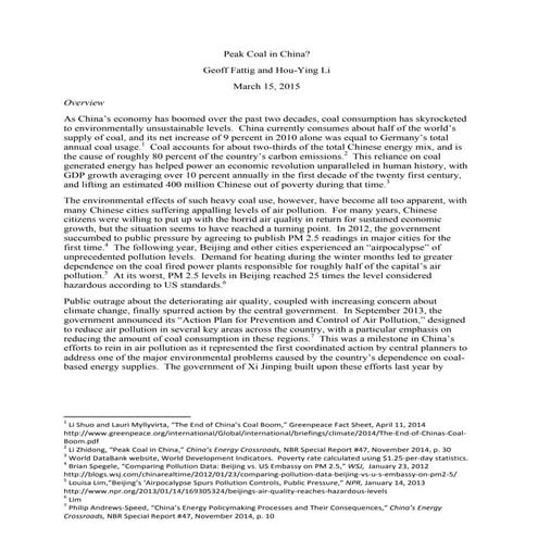 Peak Coal in China-A GIS and Political Economy Aspect to China's Coal Policy
