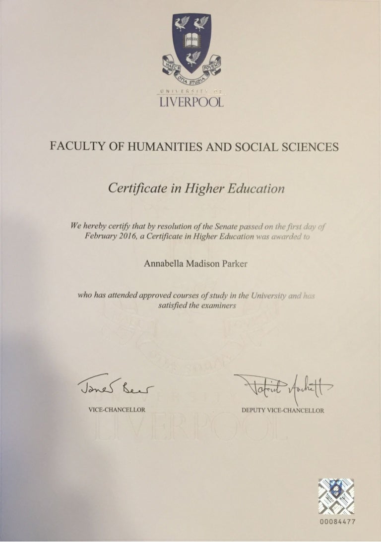 Uni of Liverpool Certificate