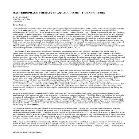 BACTERIOPHAGE THERAPY IN AQUACULTURE – FRIEND OR FOE