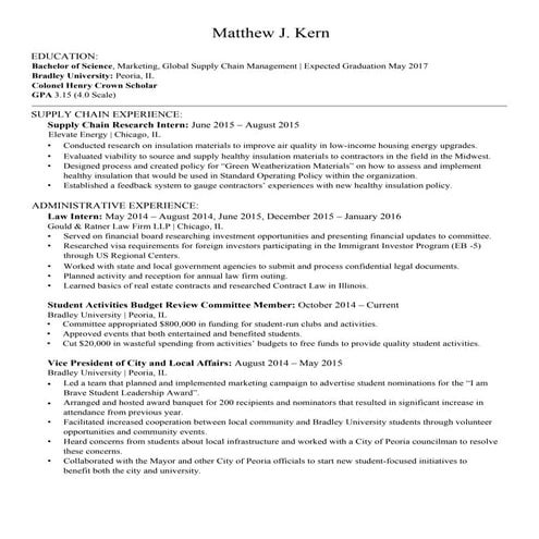 Matt Kern, Resume