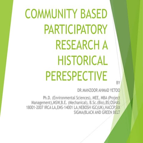 COMMUNITY BASED PARTICIPATORY RESEARCH A HISTORICAL  PERESPECTIVE (1)