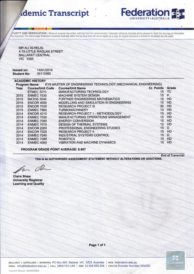 official transcript