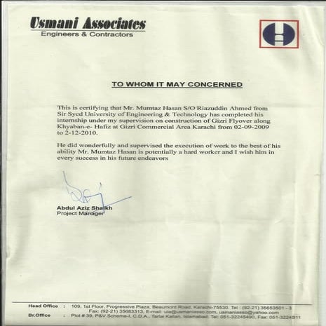 Usmani Associates Certificate