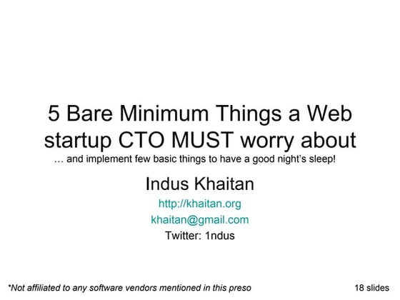 5 Bare Minimum Things A Web Startup CTO Must Worry About