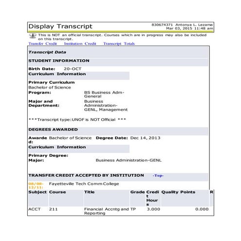 Transcript | DOCX | Undergraduate Education | College Education