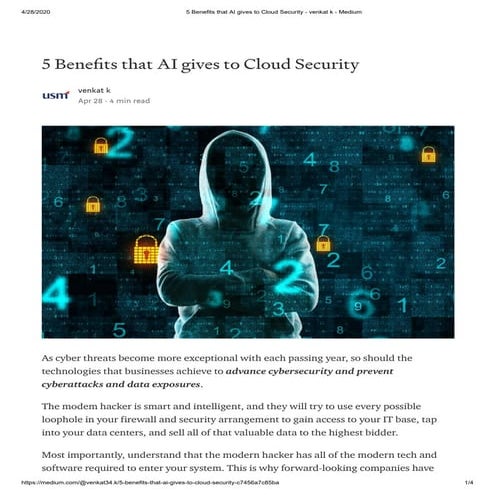 5 benefits that ai gives to cloud security   venkat k - medium