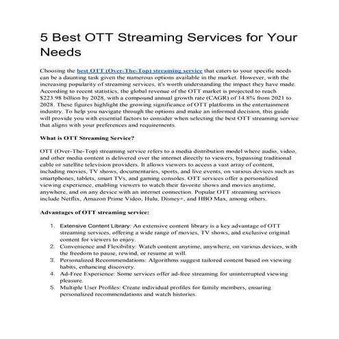 5 Best OTT Streaming Services for Your Needs