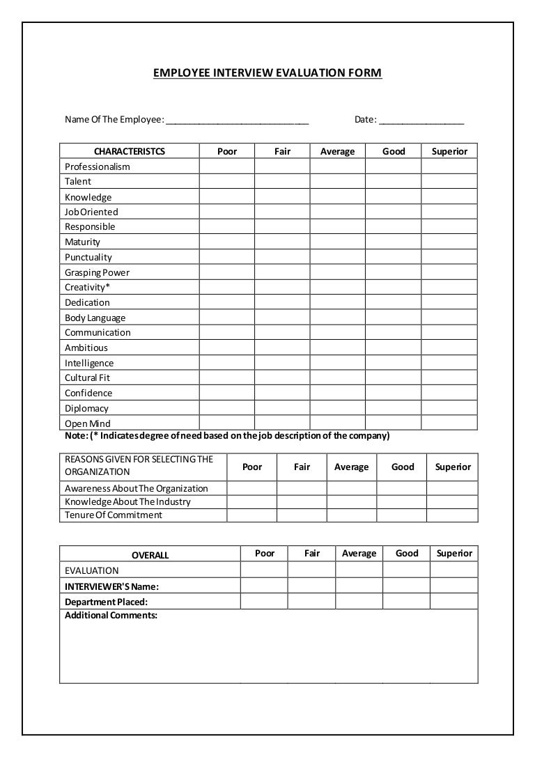EMPLOYEE INTERVIEW EVALUATION FORM