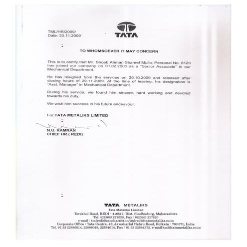 Experience & education qualification certificates.