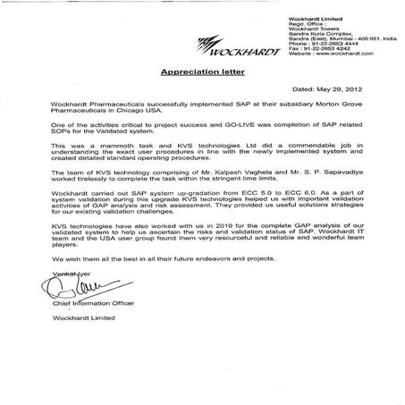 APPRECIATION LETTER Morton Groves Pharma USA