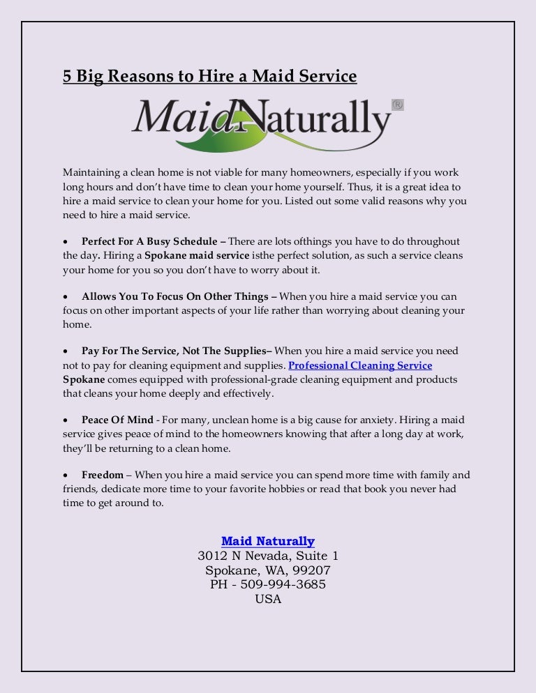 5 Big Reasons to Hire a Maid Service