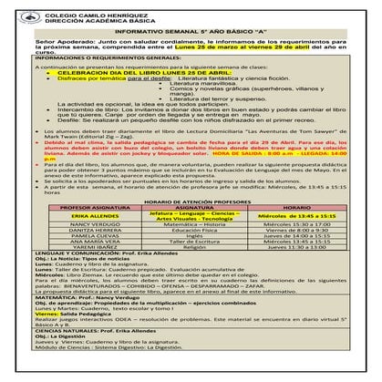 5° básico a  semana 25 al  29 abril