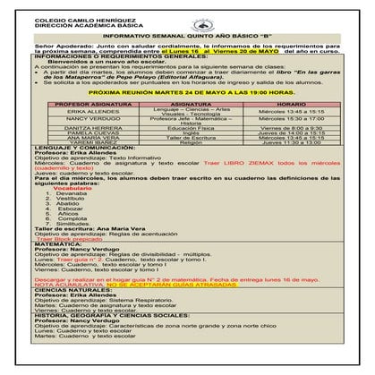 5° básico b  semana 15  al 20 mayo