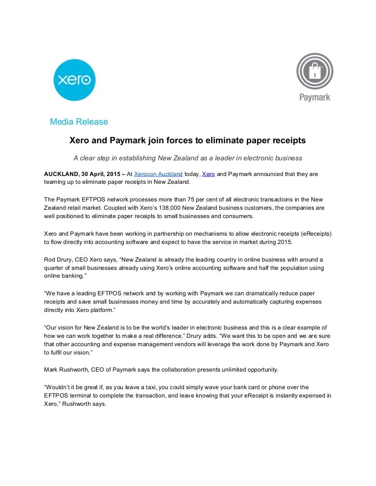 xero and paymark join forces to eliminate paper receipts