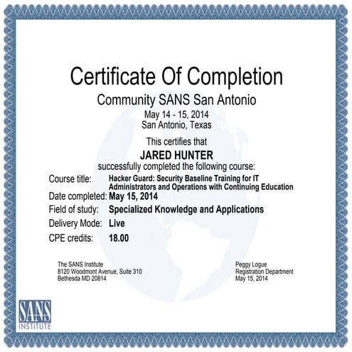 Sans Hacker Guard - Security Baseline Training for IT Admininstrators ...