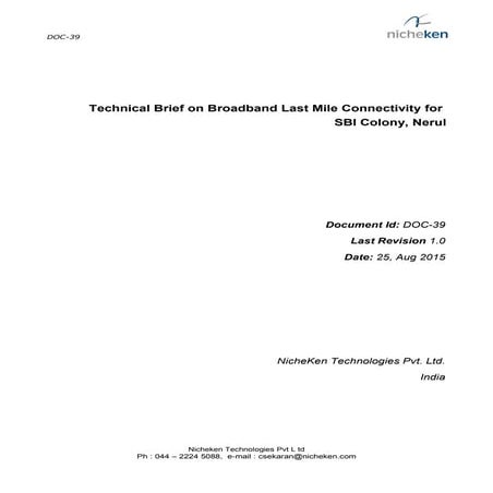 Doc 39 Technical Brief on Broadband Last Mile Connectivity for SBI Colony