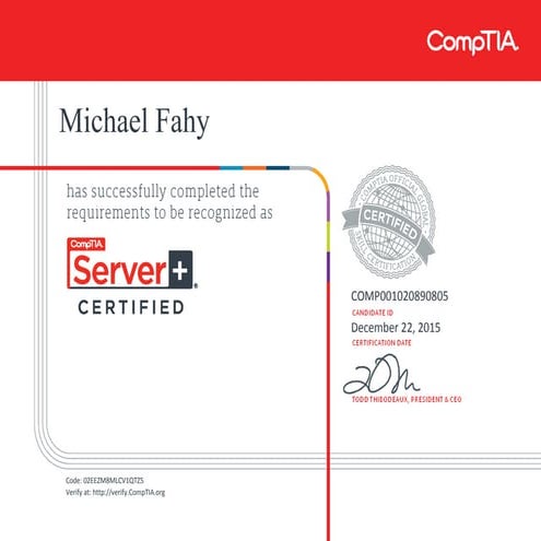 CompTIA Server+ certificate