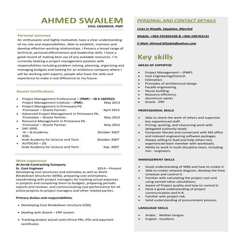 Engr. Ahmed , PMP - C.V