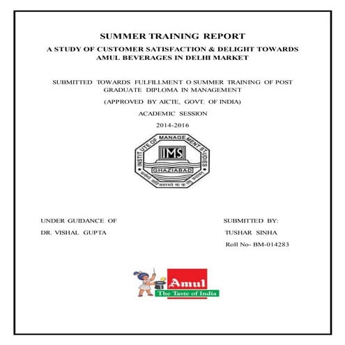 SUMMER TRAINING REPORT of amul whole