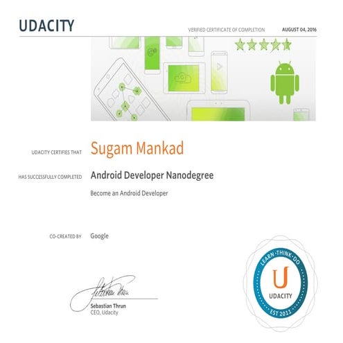Android Apps Development Nanodegree Certificate | PDF