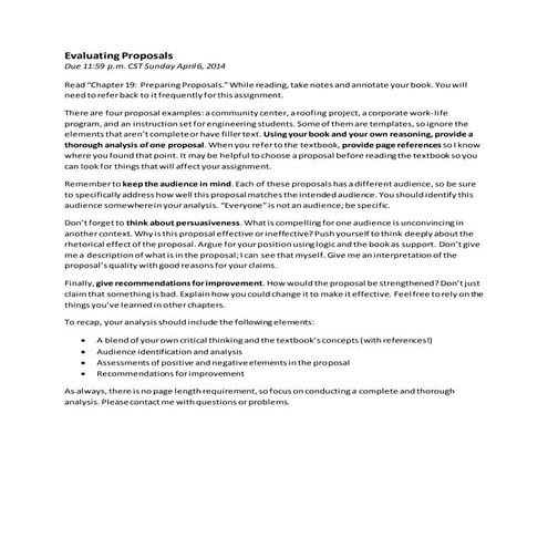 Assignment - Evaluating Proposals