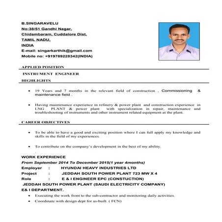 CV  SINGARAVELU.B