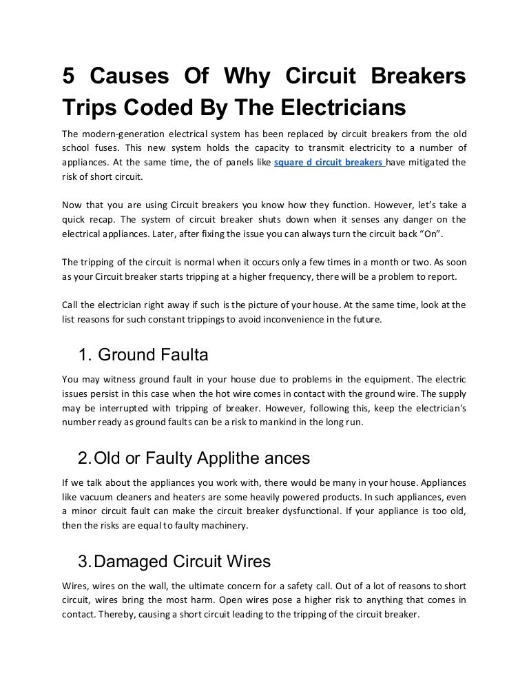 5 causes of why circuit breakers trips coded by the electricians