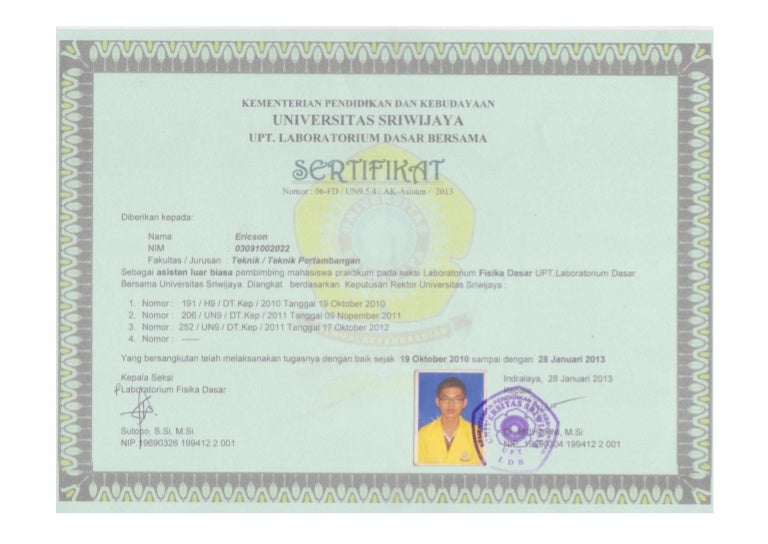 CERTIFICATE OF LABORATORY ASSISTANT