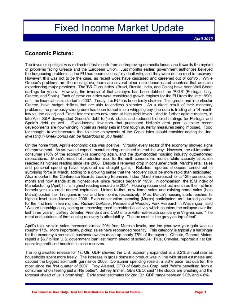 Fixed Income Market Update 4 30 10 