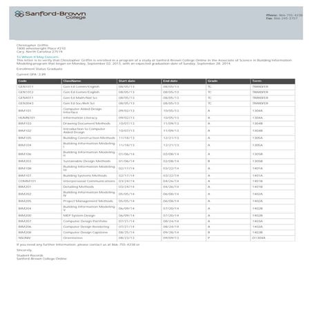 Griffin, C. Unofficial Transcripts IADT_ Sanford Brown College