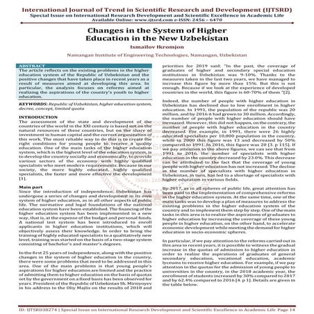 Changes in the System of Higher Education in the New Uzbekistan
