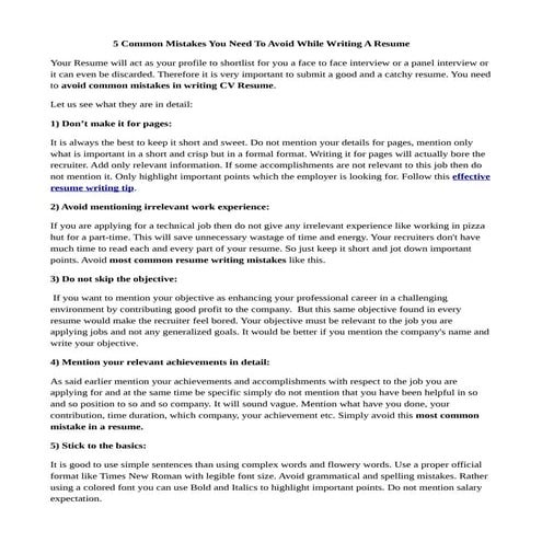 5 common mistakes you need to avoid while writing a resume | PDF