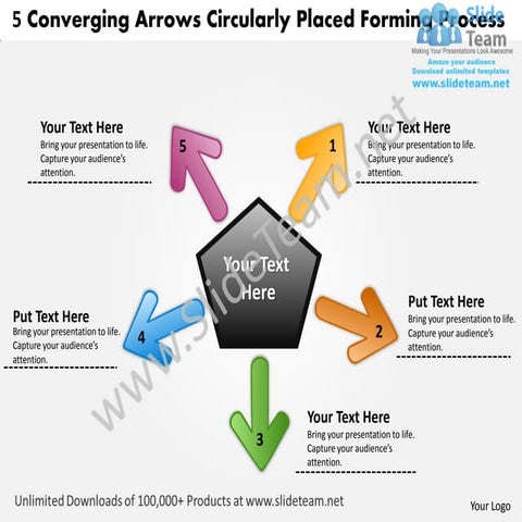 5 converging arrows circularly placed forming process chart software power po...