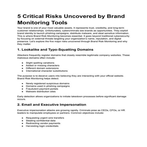 5 Critical Risks Uncovered by Brand Monitoring Tools | PDF