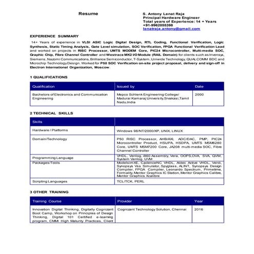 Antony Lenat Raja S Resume