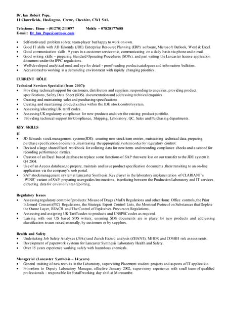 Dr I.R. Pope c.v. 2016