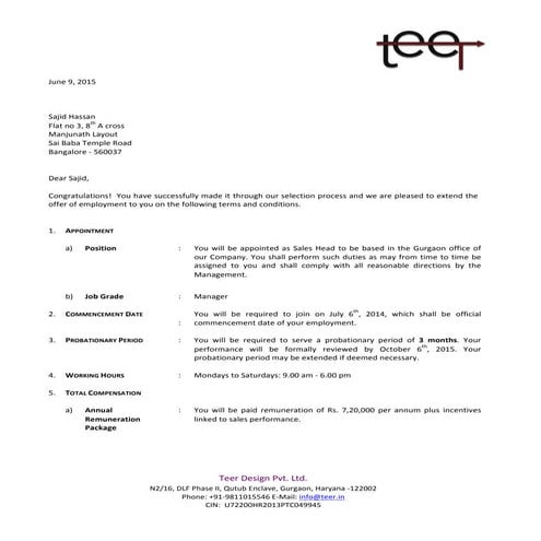 Format of appointment order | DOC