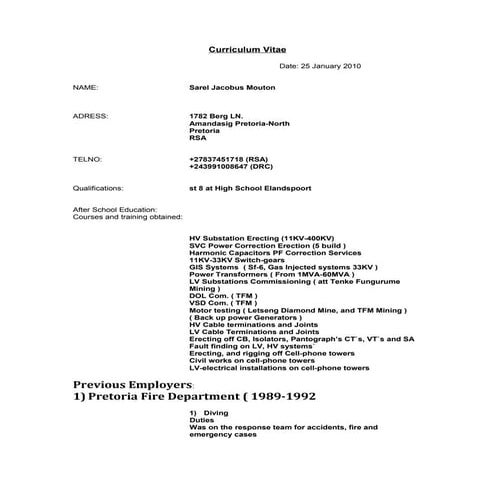 Curriculum Vitae Sarel Mouton